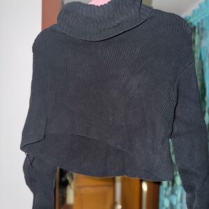 Black Cropped Turtleneck Sweater